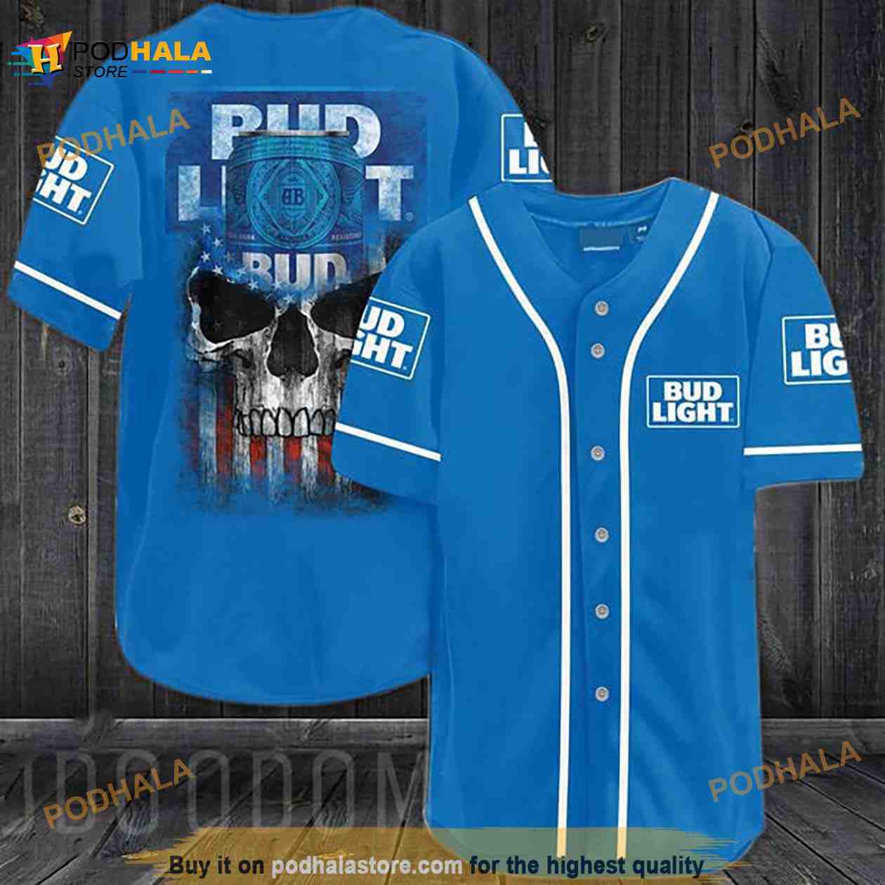 Us Flag Black Skull Bud Light 3D Baseball Jersey