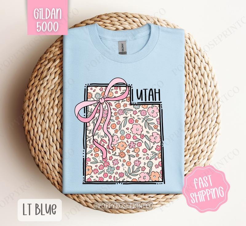 Utah Floral Bow Gildan T-shirt, Cute Trendy Tee, State Coquette Oversized Top Hoodie, Sweatshirt | WearSparks.com