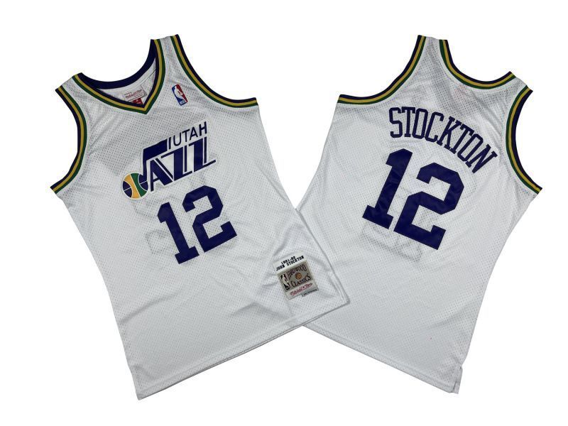 Utah Jazz #12 John Stockton Jazz 12 # White 91-92 Season Retro Jersey --. Stockton Style 1