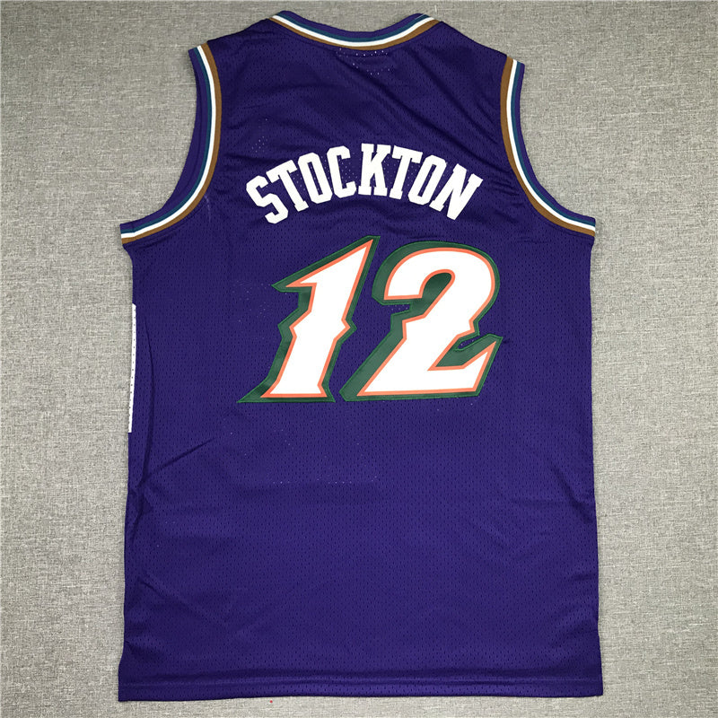 Utah Jazz #12 John Stockton MN Jazz 12 Purple Retro Gold Logo Style 1