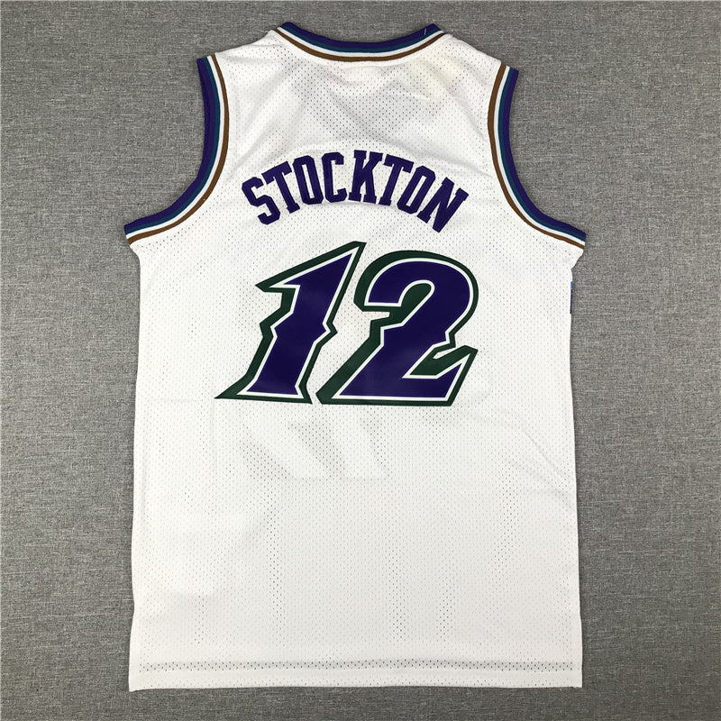 Utah Jazz #12 John Stockton MN Jazz 12 White Retro Gold Logo Style 1