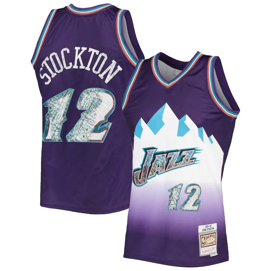 Utah Jazz #12 John Stockton Mitchell & Ness 1996-97 Hardwood Classics 75th Anniversary Diamond Swingman Jersey - Purple