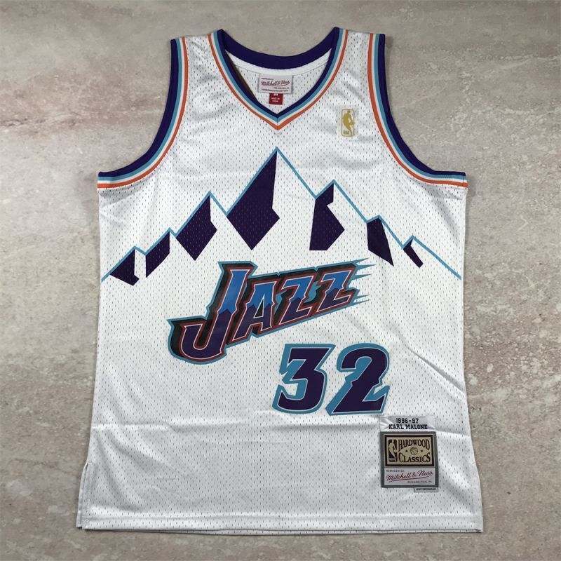 Utah Jazz #32 Karl Malone Hot Press Jazz 32 White Retro s-xxl Style 2