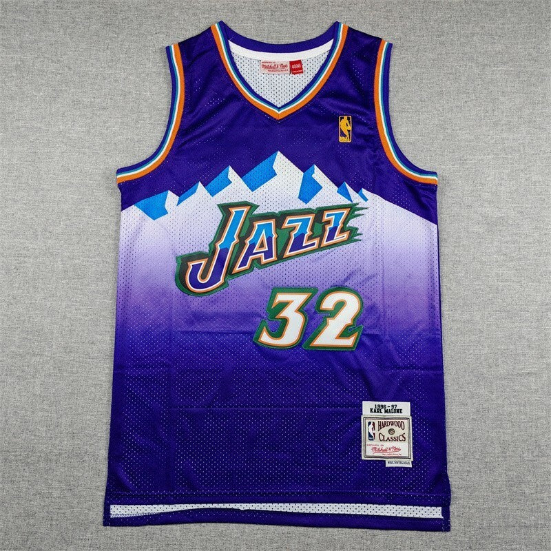 Utah Jazz #32 Karl Malone Jazz 32 Purple Gold Logo Style 2