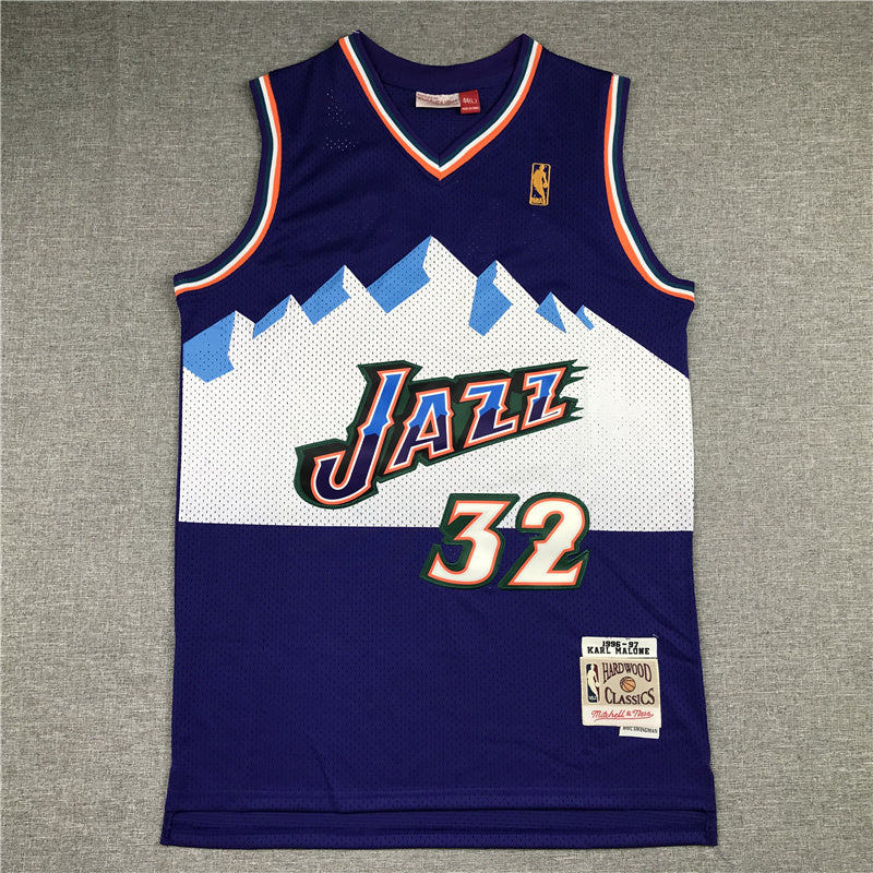 Utah Jazz #32 Karl Malone Jazz 32 Purple Gold Logo Style 4