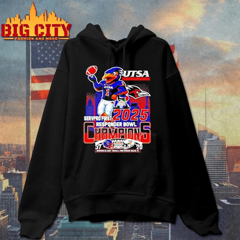 Utsa Roadrunners 2025 Responder Bowl Champions Mascot Skyline Shirt