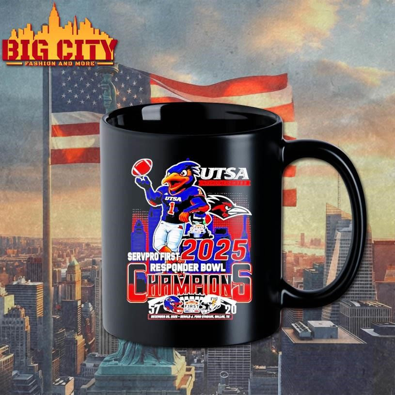 Utsa Roadrunners 2025 Responder Bowl Champions Mascot Skyline Shirt
