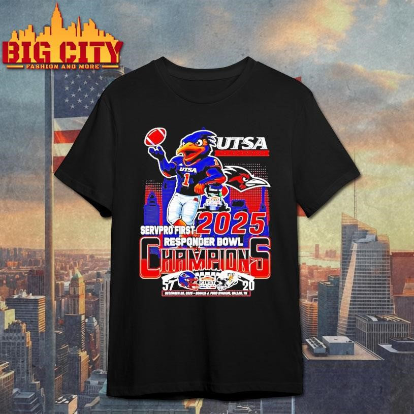 Utsa Roadrunners 2025 Responder Bowl Champions Mascot Skyline Shirt
