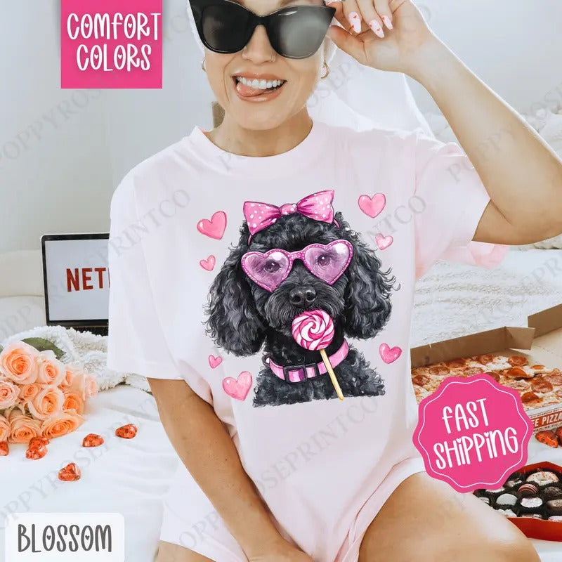 Valentine Black Doodle Shirt Comfort Colors, Valentine's Day Women's Tee, Cute Women's Tshirt Hoodie, Sweatshirt