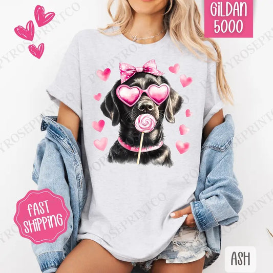 Valentine Black Lab Shirt Gildan, Dog Valentine's Day Women's Tee, Cute Women's Tshirt Plus Sizes Hoodie, Sweatshirt