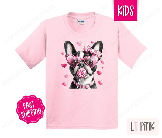 Valentine Boston Terrier Kids Shirt - Valentine's Day Children's Tshirt