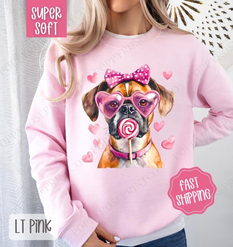 Valentine Boxer Sweatshirt, Valentine's Day Crewneck, Cute Women's Sweater T-Shirts, Hoodie | WearSparks.com