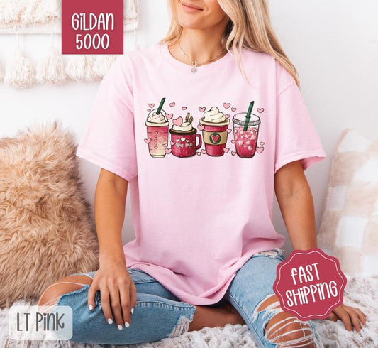 Valentine Coffee Gildan Shirt, Coffee Lover Women's Tee, Cute Women's Tshirt Plus Sizes Hoodie, Sweatshirt | WearSparks.com