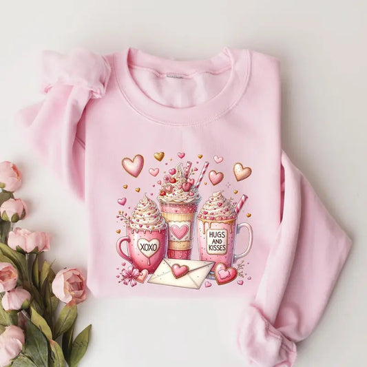 Valentine Coffee Sweatshirt, Womens Valentines Day Shirt, XOXO Sweatshirt, Pink Coffee Valentine Shirt, Gift for Her Hoodie