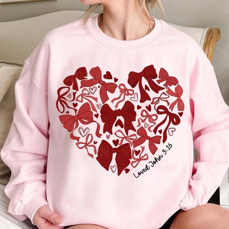 Valentine Coquette Bow Sweat, Loved John 3:16 Sweat, Happy Valentines Day, You are loved Sweat, Valentine day Gifts, Gift...