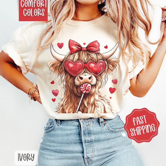 Valentine Cow Shirt Comfort Colors, Valentine's Day Women's Tee, Cute Women's Tshirt Hoodie, Sweatshirt | WearSparks.com