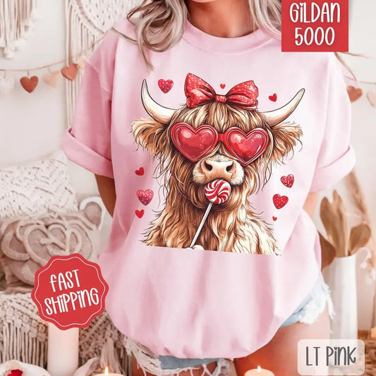 Valentine Cow Shirt Gildan, Valentine's Day Women's Tee, Cute Women's Tshirt Plus Sizes Hoodie, Sweatshirt | WearSparks.com