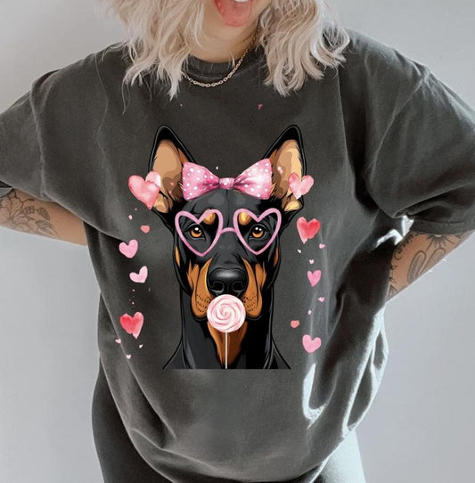 Valentine Doberman Shirt ~ Unisex Apparel Relaxed Fit Printed In The USA Clothing Womenswear Casual Comfort Cotton Top...