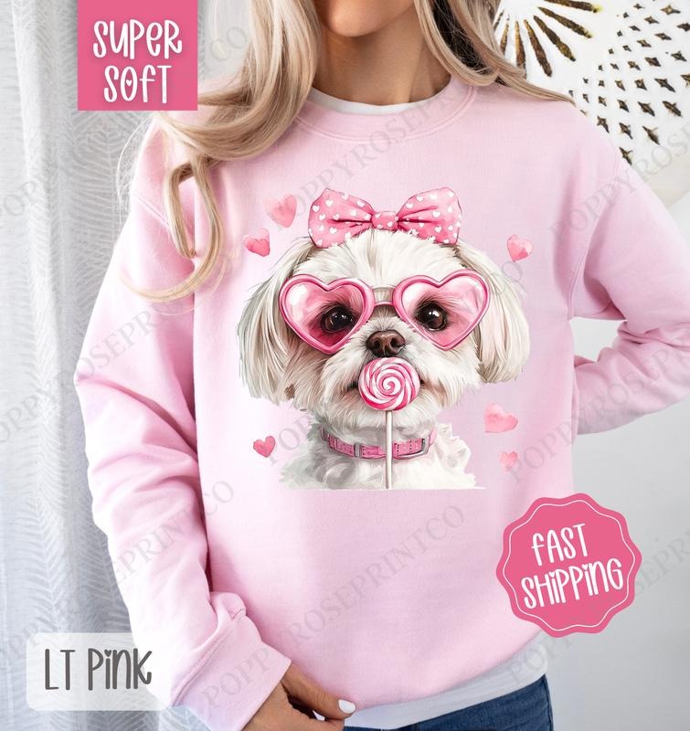 Valentine Maltese Sweatshirt, Valentine's Day Crewneck, Cute Women's Sweater T-Shirts, Hoodie | WearSparks.com