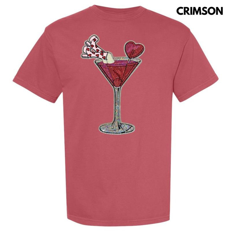 Valentine Martini Glass Sequin Patch Comfort Colors T-Shirt Hoodie, Sweatshirt | WearSparks.com