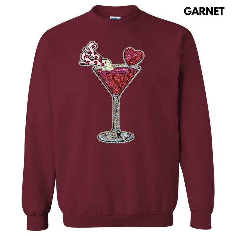 Valentine Martini Glass Sequin Patch Sweatshirt T-Shirts, Hoodie | WearSparks.com