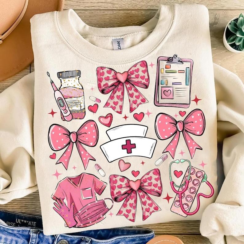 Valentine Nurse Coquette Sweatshirt, nurse coquette bow , Valentine , Retro Valentine , nurse  ,Valentine coquette...
