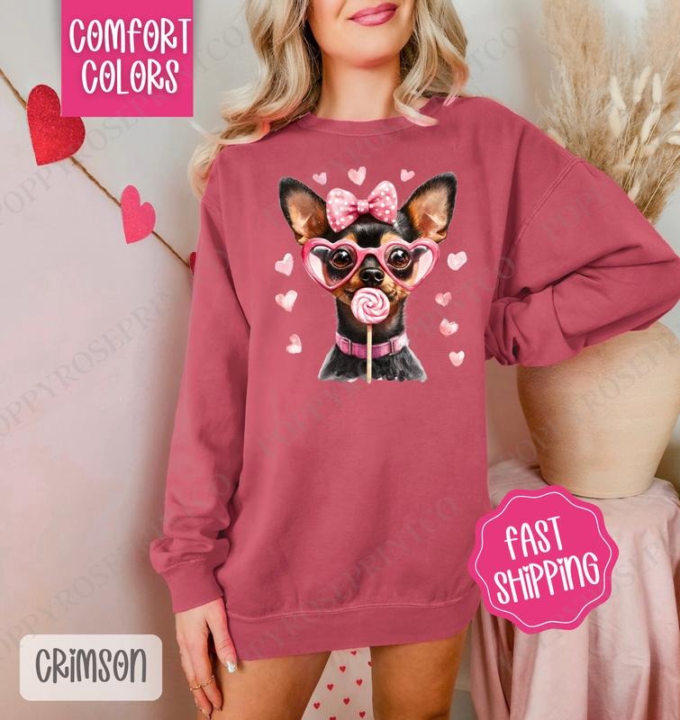 Valentine Pinscher Comfort Colors Sweatshirt, Valentine's Day Women's Crewneck, Cute Women's Sweater T-Shirts, Hoodie