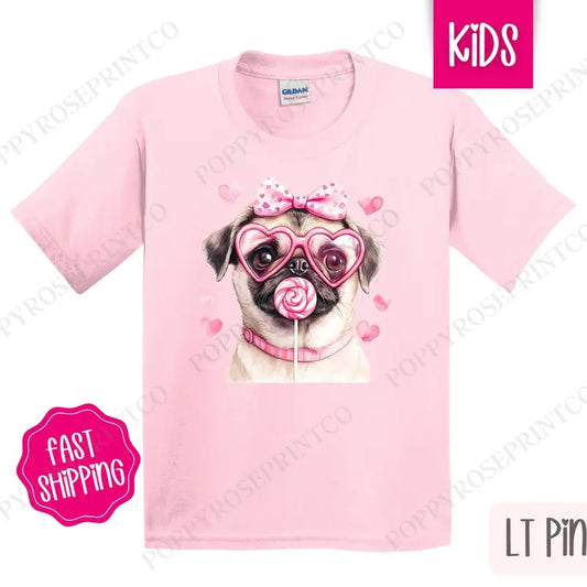 Valentine Pug Kids Shirt - Valentine's Day Children's Tshirt - Cute Youth Tee Gildan Hoodie, Sweatshirt | WearSparks.com