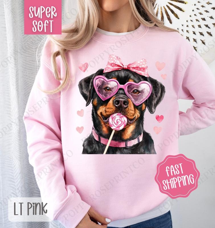 Valentine Rottweiler Sweatshirt, Valentine's Day Crewneck, Cute Women's Sweater T-Shirts, Hoodie | WearSparks.com