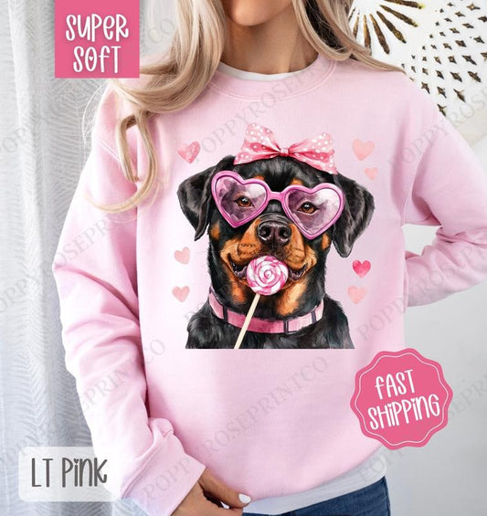 Valentine Rottweiler Sweatshirt, Valentine's Day Crewneck, Cute Women's Sweater T-Shirts, Hoodie | WearSparks.com