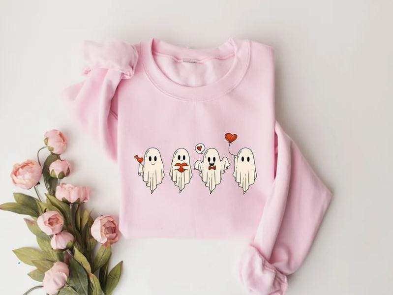 Valentine Sweatshirt, Valentines Day Sweatshirt, Valentines Ghost Sweatshirt, Cute Ghost Sweater, Valentines Gift, Spooky...