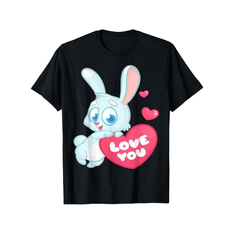 Valentine's Day 'I Love You' Bunny Graphic Tee - 100% Cotton, Soft & Breathable, Perfect Gift for Men & Women, Casual...