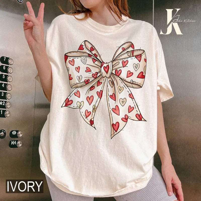 Valentine's Day Coquette Bow shirt, Heart Bow Sweatshirt, Valentine Shirt, Valentines day Bow Shirt, xoxo love shirt,...