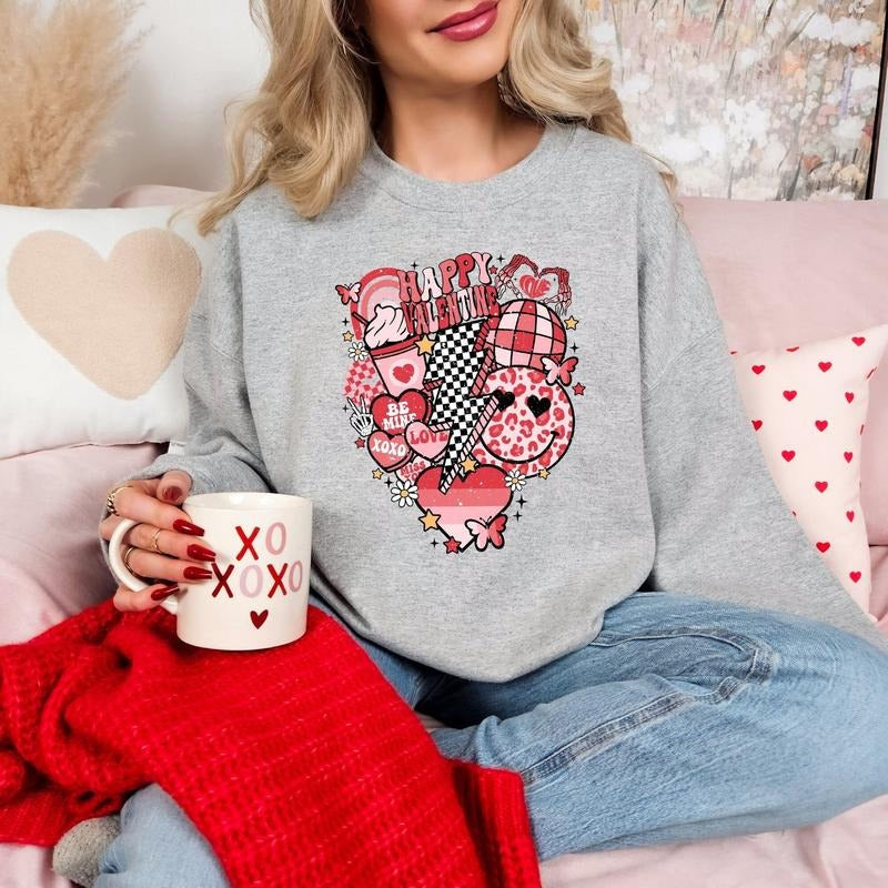 Valentine's Day Doodles Sweatshirt, Love Valentine Shirt, Valentine's Day Hoodie, Cute Valentine's Day Sweatshirts,...
