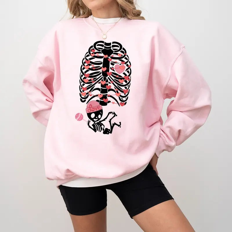 Valentine's Day Pregnancy Announcement Sweatshirt, Skeleton Baby Sweatshirt, Mama est 2024 Maternity Photoshoot Expecting...
