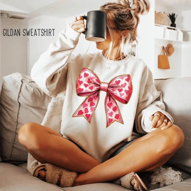 Valentine's day Heart Coquette bow Sweatshirt Valentines day Bow , Coquette Bow T-Shirts, Hoodie | WearSparks.com