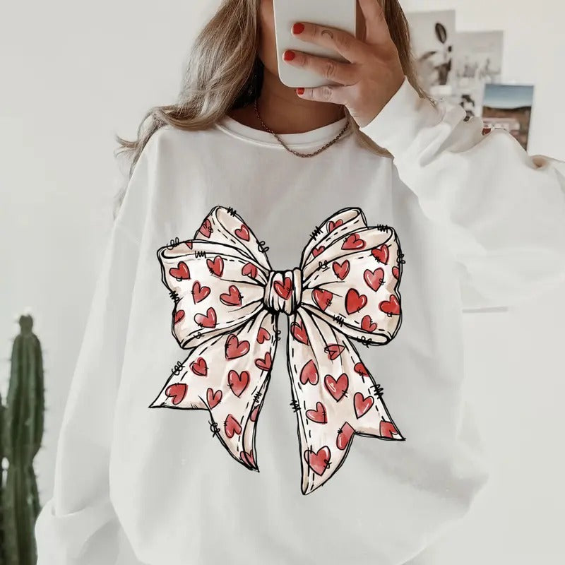 Valentine's day Heart bow  #2 Sweatshirt ~ Sweatshirt Unisex Apparel Relaxed Fit Printed in the USA Clothing Womenswear...