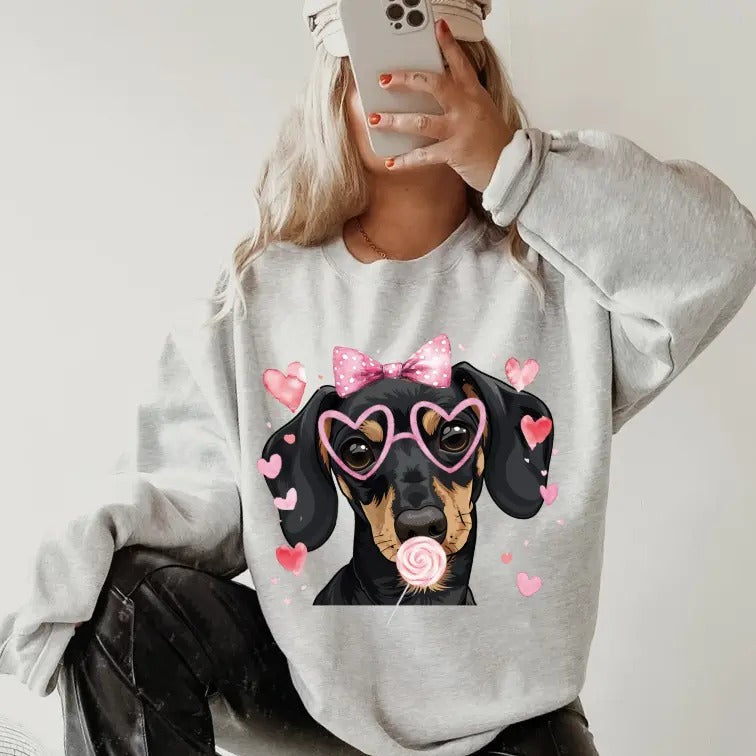 Valentines Black Dachshund Sweatshirt ~ Sweatshirt Unisex Apparel Relaxed Fit Printed in the USA Clothing Womenswear...