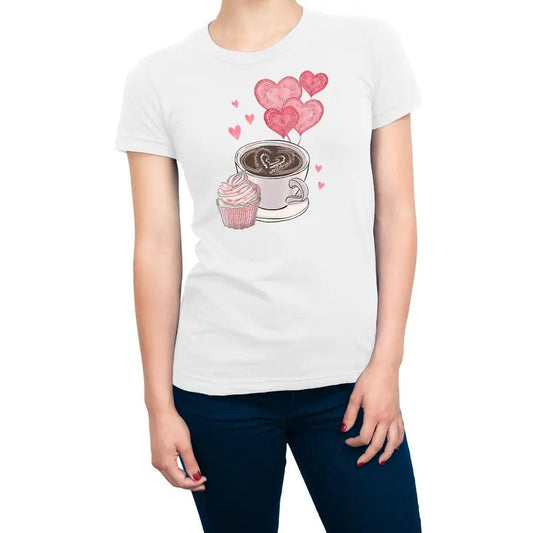 Valentines Coffee Cupcake & Hearts Women's T-Shirt Casual Crewneck Hoodie, Sweatshirt | WearSparks.com