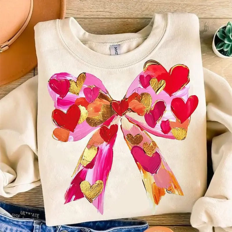 Valentines Day Coquette Bow Sweatshirt, Valentine Brushstroke Shirt, Coquette Valentine Shirt Hoodie | WearSparks.com