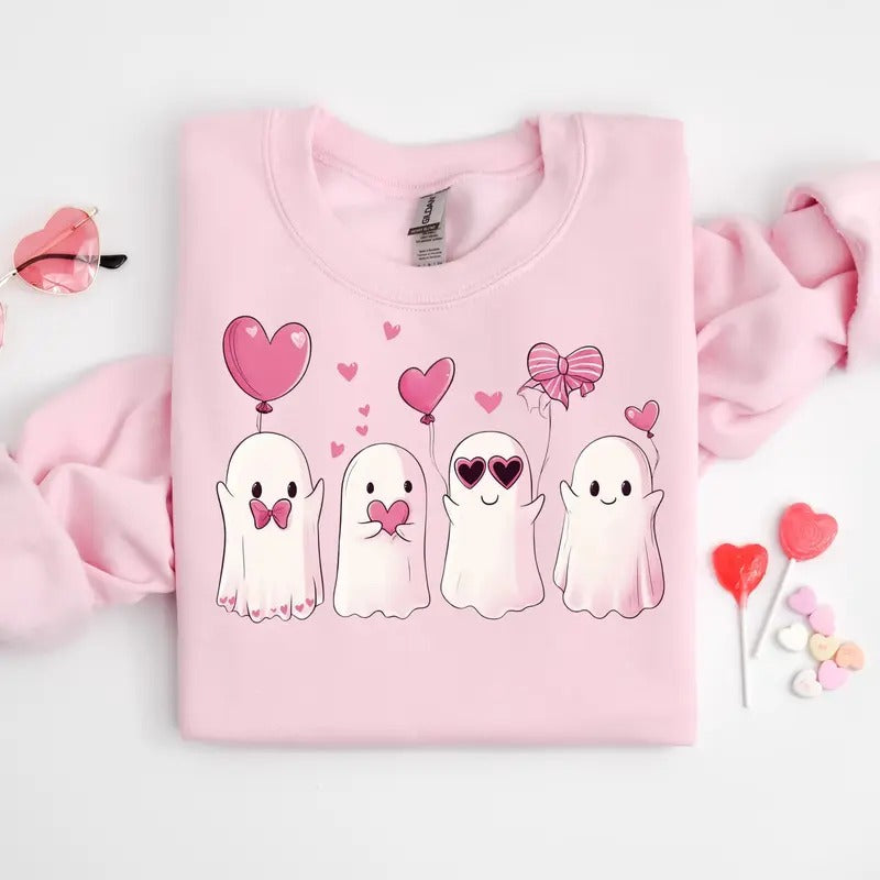Valentines Day Ghost Sweatshirt, Be my Boo Sweatshirt, Pink Valentines Hearts Shirt, Retro Valentine Sweatshirt, XOXO...