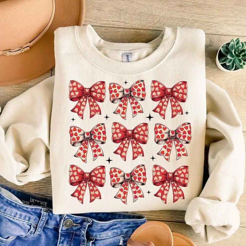 Valentines Day Heart Coquette Bow Sweatshirt Retro Valentine  , Valentines Coquette , Love , Valentine Mama , Girls...