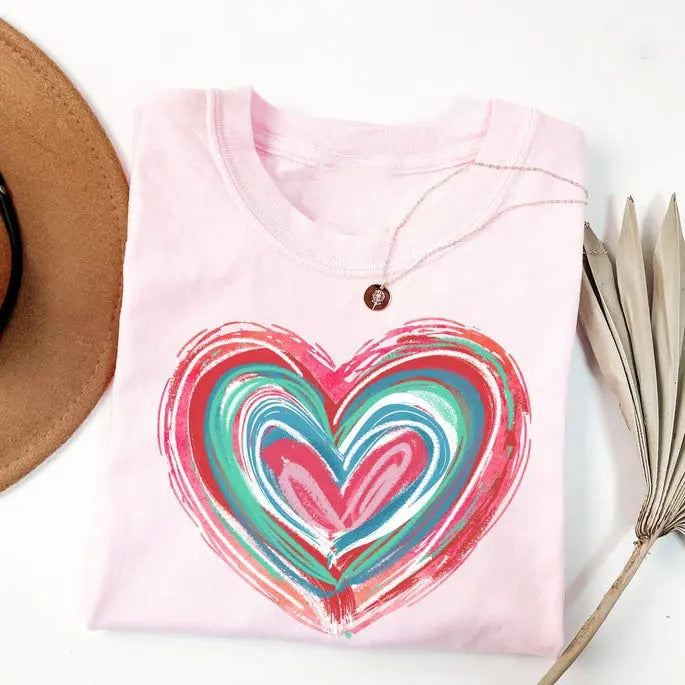 Valentines Day Heart Shirt, Brushstroke Heart Shirt, Valentine's Day Shirt, Coquette Valentine Shirt, Womens Love Shirt...