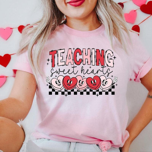 Valentines Day Teacher Shirt, Checkered Teaching Shirt, Teaching Sweethearts Shirt, Teacher Valentines Day Gift Hoodie,...