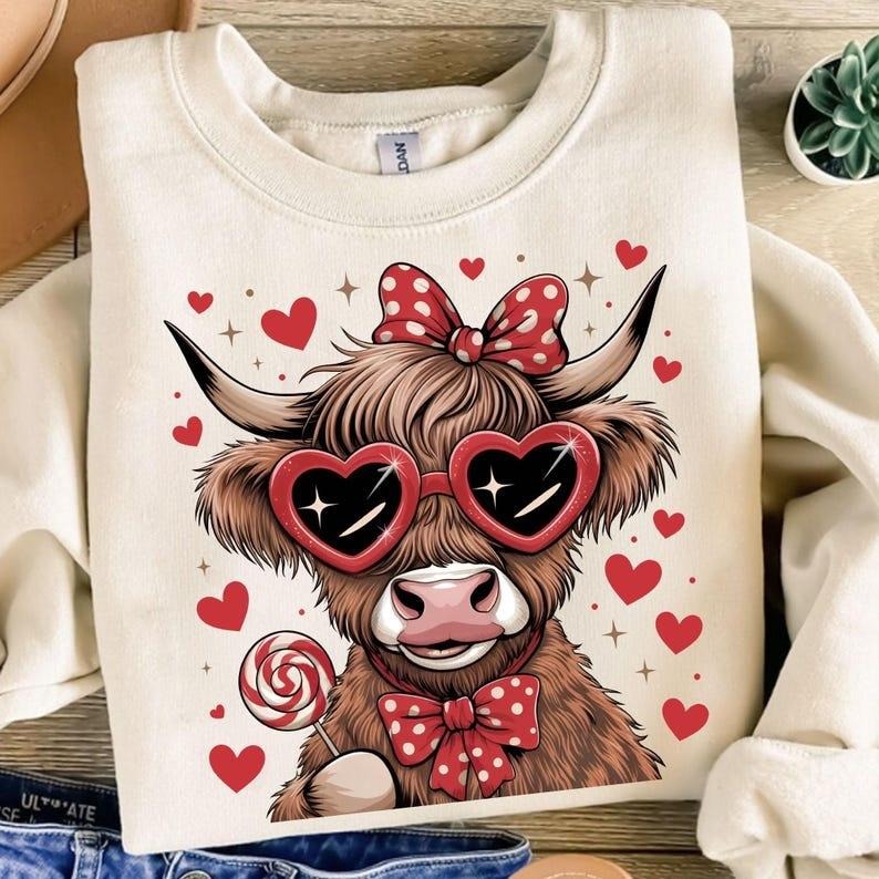 Valentines Highland Cow Coquette Sweatshirt Western Happy Valentine's Day Gift T-Shirts, Hoodie | WearSparks.com