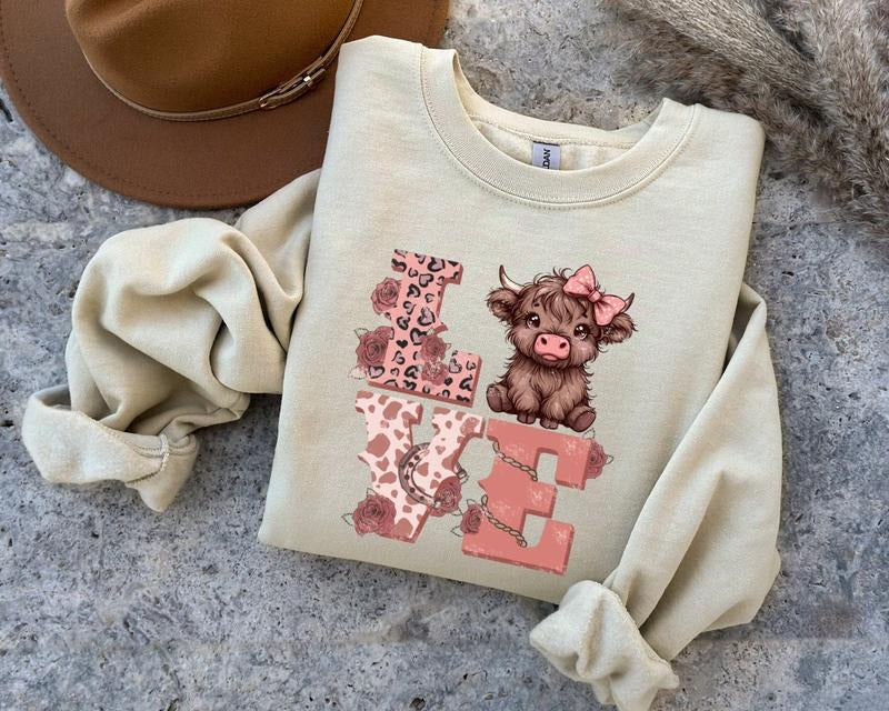 Valentines Highland Cow Sweatshirt, Love , Highland Cow Valentines Sweatshirt, Western Country , Cow Lover, Valentines...