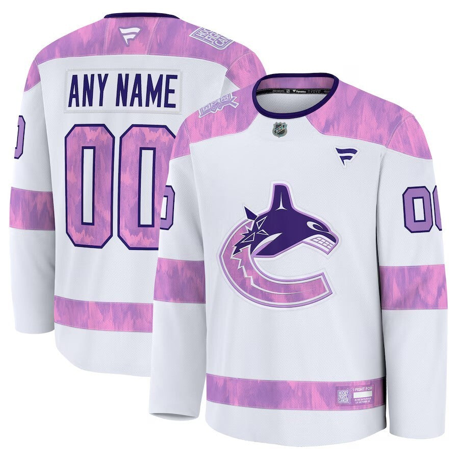 Vancouver Canucks Fanatics 2024 Hockey Fights Cancer Custom Practice Jersey - White