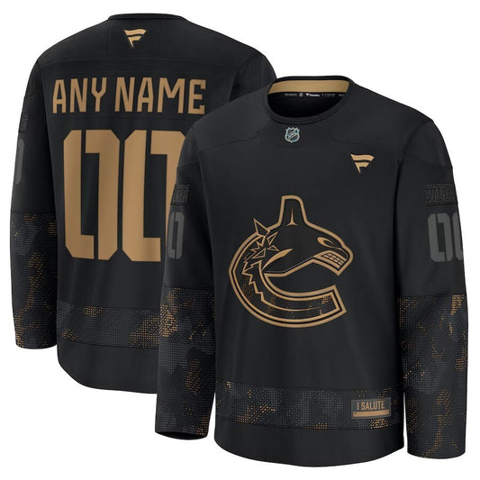 Vancouver Canucks Fanatics 2024 Military Appreciation Personalized Long Sleeve Practice Jersey - Black