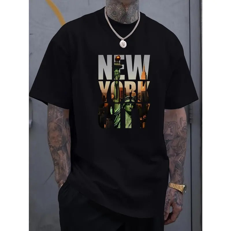 Vibrant New York Print Tee Shirt - Soft, Breathable, Short Sleeve T-Shirt for Men