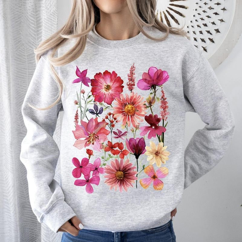 Vibrant Pressed Flower Sweatshirt T-Shirts, Hoodie | WearSparks.com